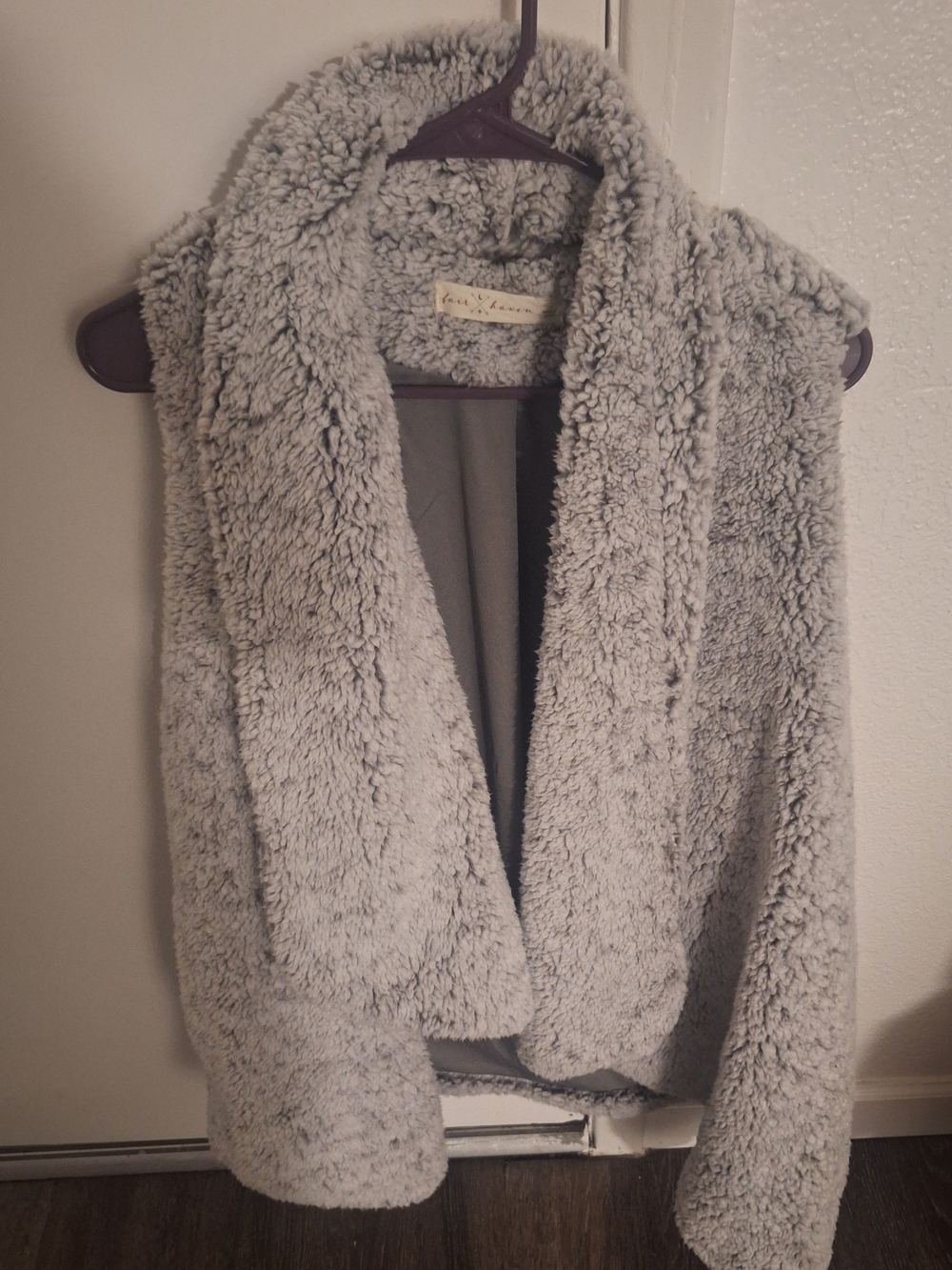 Have Light Gray Plush Sherpa Sleeveless Open-Front Shrug